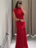 Chic Red Pleated Evening Party Long Dresses Elegant Fly Sleeve Mesh Patchwork Maxi Dress Women Summer Vacation Beach Vestidos_ecoleips.com
