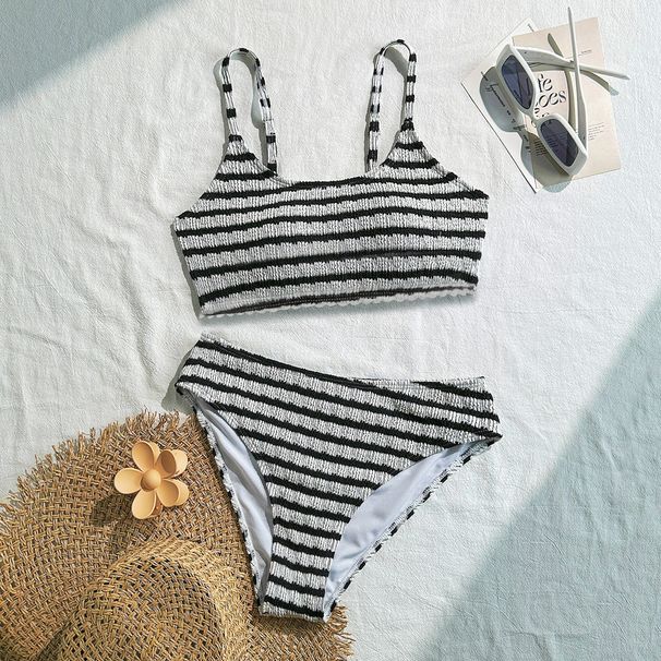 Women's Clothing New Striped Split Swimsuit For Women High End Hot Spring Durable Lace Up Swimsuit_ecoleips.com