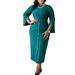 Elegant Floral Split-Sleeve Dress – Women’S Stretchy Knit Midi Dress (Polyester/Spandex, Office-To-Dinner Versatile Fit)_ecoleips.com