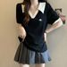 Plus-size Women's Clothing Covers The Belly And Looks Slimming, Polo Collar, Color-blocking Short-sleeve T-shirt, Summer_ecoleips.com