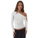 WG097 In-stock Summer New French Hot Girl Style Pleated Slim Fit Asymmetrical Neck Off-Shoulder Long Sleeve T-shirt Top_ecoleips.com
