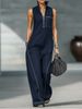 K New Women's Stand-up Collar Sleeveless Casual Loose Bodysuit_ecoleips.com