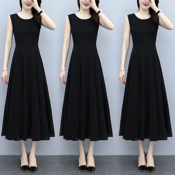 Elegant Black Sleeveless Maternity Dress Slimming Long Summer Gown Mommy Fashion Midi Dress Casual Chic Maternity Wear_ecoleips.com