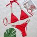 Verve 2025 Bikini Solid Color Women's Two-Piece Tie Swimsuit Sexy Metal Chain Accessories Swimwear_ecoleips.com