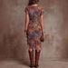 2026 European And American Style Printed V-neck Waist-cinching For Women, Slim-fit, Elegant, Mid-length Fashion Dress_ecoleips.com