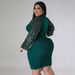 QJ5297 Women's Fashion New Sexy Solid Color Sequin Puff Sleeve Plus Size Dress For Chubby Women_ecoleips.com