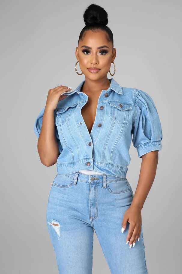 New Denim Jacket Short Sleeve Puff Sleeve Jacket Women_ecoleips.com