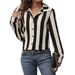 Women's Long Sleeved Cardigan Shirt Striped Black White Casual Professional Top Stylish Occasions Blouse_ecoleips.com