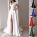 Women's Clothing Chest Wrap Style Ruffled Solid Color Slit Mid Waist Solid Color Temperament Commuter Long Dress_ecoleips.com