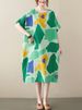 Short Sleeve Cotton Linen Vintage Print Summer Dresses For Women 2026 New Casual Loose Midi Holiday Ladies Dress Elegant Clothes_ecoleips.com