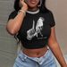 Women's Clothing Street Style Print Short Sleeveless Graphic Tee Casual Summer Fashion Top Fits True To Size_ecoleips.com
