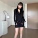WG142 European And American Cross-border New Style Sexy With A Stylish Scarf, Mature Lady Style, Long-sleeved Black_ecoleips.com