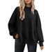 Women's Batwing Long Sleeve Knit Sweater - Oversized Round Neck Pullover With Side Slits, Soft Polyester Blend, Comfortable Loose Fit For Autumn_ecoleips.com