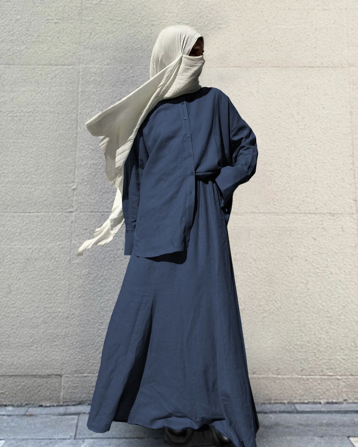 Modest Evening Dress Middle Eastern Traditional Abaya Long Sleeved Shirt And Skirt Set Solid Color Pure Cotton Elegant Muslim Suit For Women_ecoleips.com