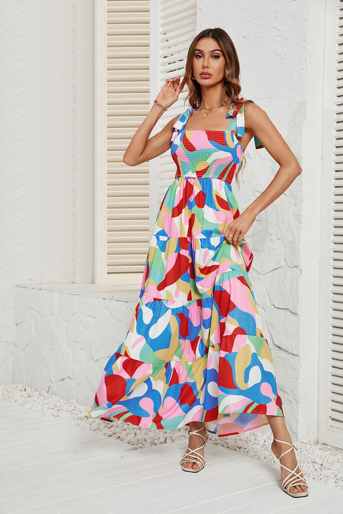2026 New Summer Sexy Hot Girl Strap Print Waist-Cinching Dress For Women On Cross-Border Foreign Trade_ecoleips.com