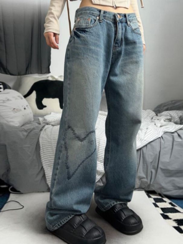 Women's Clothing Vintage Floral Print Low-Rise Wide-Leg Jeans For Women – Plus Size Comfort & Retro Style_ecoleips.com