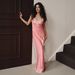 Women's Lace Trimmed Spaghetti Strap Maxi Dress Summer Sexy Slit Patchwork Faux Silk European American Style Dress_ecoleips.com