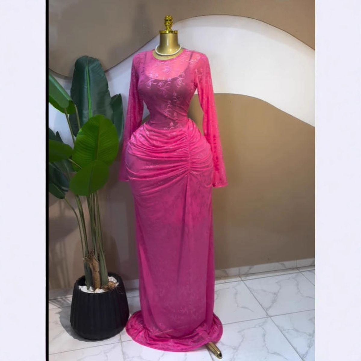 Women's Flocked Floral Mesh Dress With Slip - Elegant Ruffle Sleeve Bodycon Dress For Fall_ecoleips.com