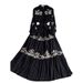 Women's Retro Style Embroidered Round Neck Dress Sweet Tie Waist Slimming Ruffled Long Skirt Spring Autumn_ecoleips.com