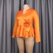 3D Floral V-Neck Blouse – Elegant Ruffled Hem & Waist-Defining Long Sleeve Top For Office To Evening_ecoleips.com
