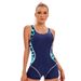 Women's Color-Block Sporty One-Piece Swimsuit Conservative Backless Quick-Dry Surfing Suit with UPF Protection_ecoleips.com