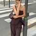 Women's Clothing Top Design Off Shoulder Lace Up Top Trousers Two Piece Suit_ecoleips.com