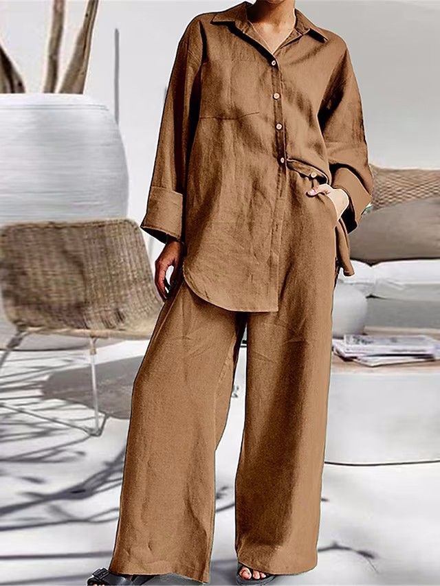 Women's Clothing nine quarter sleeve shirt loose pants two piece suit_ecoleips.com