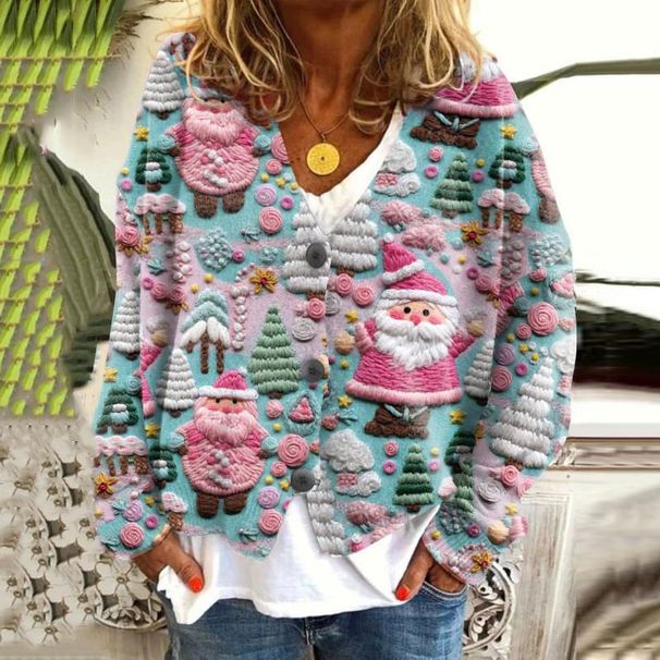 Women's Casual Cape Jacket Cardigan Sweater Abstract Print Christmas Theme Fashion Top_ecoleips.com