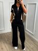 Women's Straight Fit Zippered Short Sleeve Top With Elastic Waist And Pockets Casual Versatile Spring Summer Everyday Commute Suit_ecoleips.com