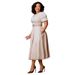 Women's Clothing Round Neck Temperament Elegant Waist Big Swing Puff Sleeve A Line Skirt African Dress_ecoleips.com