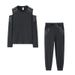 Women's Off-Shoulder Beaded Long Sleeve Sporty Crew Neck Casual Set Solid Color Plus Size Autumn Winter_ecoleips.com