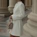 Elegant High-Waist A-Line Dress – Long-Sleeve V-Neck Office Dress With Stretchy Polyester, Timeless Minimalist Style_ecoleips.com