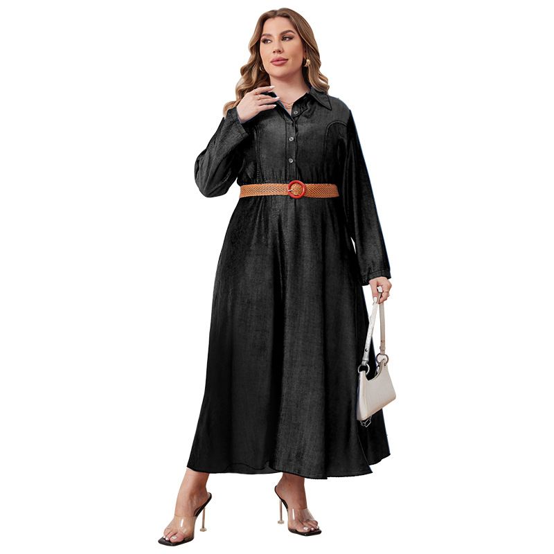 Women's Clothing Plus Size Women's Denim Long Dress Style Winter Fashion Open Chest Collared Clothing For Formal & Casual For Women_ecoleips.com