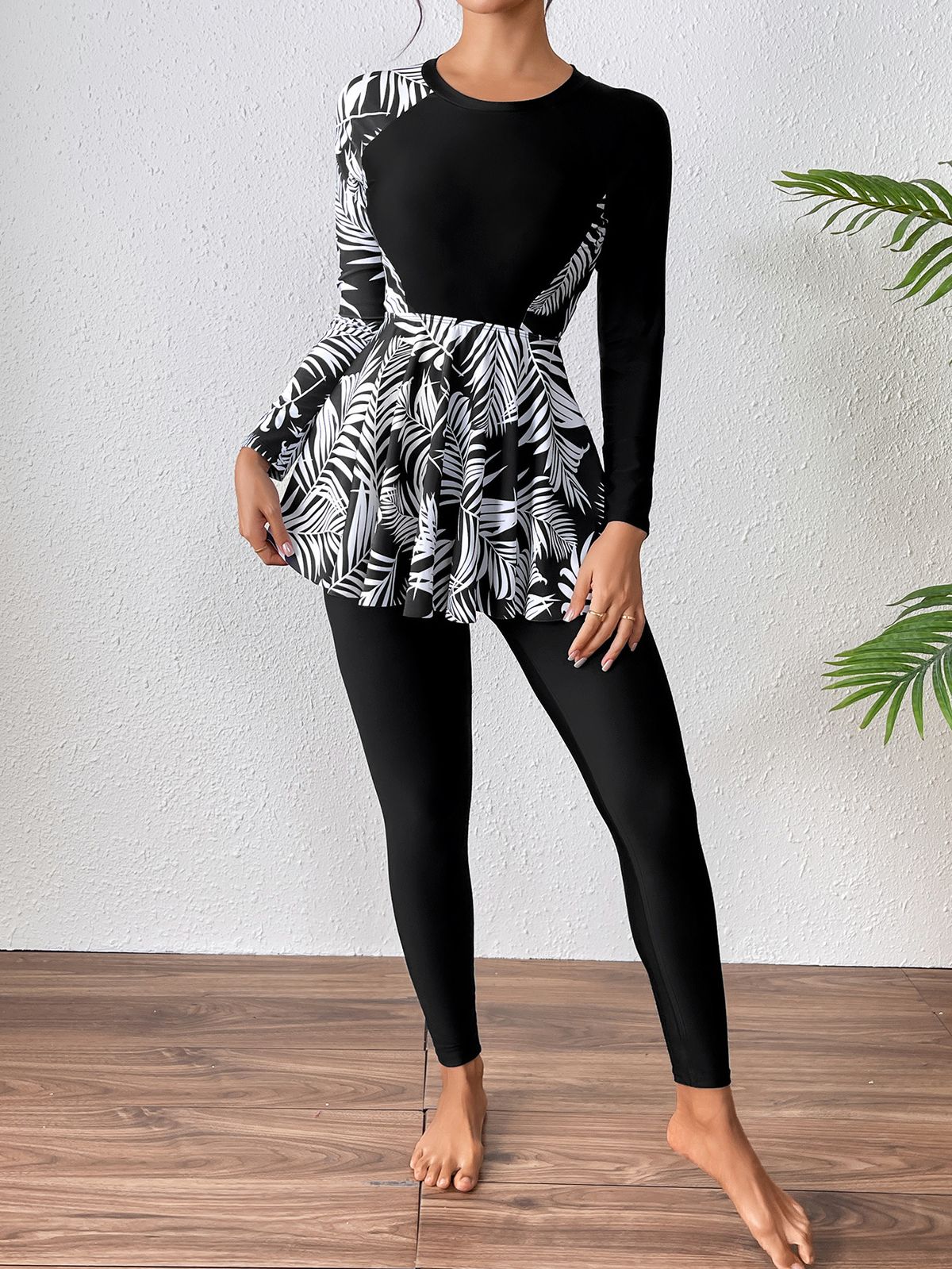 European And American Long Sleeved Trousers Split Swimsuit Skirt Style Professional Swimming Pool Training Conservative Diving Suit Women's Swimwear_ecoleips.com