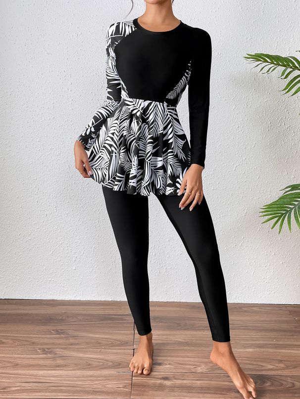 European And American Long Sleeved Trousers Split Swimsuit Skirt Style Professional Swimming Pool Training Conservative Diving Suit Women's Swimwear_ecoleips.com