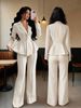 Elegant Flared Pantsuit Set For Women - Slim Fit Blazer & High-Waist Trousers, Office To Evening (Black/Red/Cream)_ecoleips.com