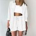 Verve INS New Style Solid Color Loose Elastic Wrinkle Long Sleeve Shirt Wide Leg Shorts Casual Set For Women_ecoleips.com