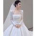 Satin Wedding Dress New Style Retro Light Long Sleeve Main Wedding Dress For Petite Girls Runaway Princess Outfit_ecoleips.com