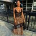Women's Printed Leopard Patchwork Lace Suspender Fishtail Long Dress European American Style for Wholesale 2025 New Export_ecoleips.com
