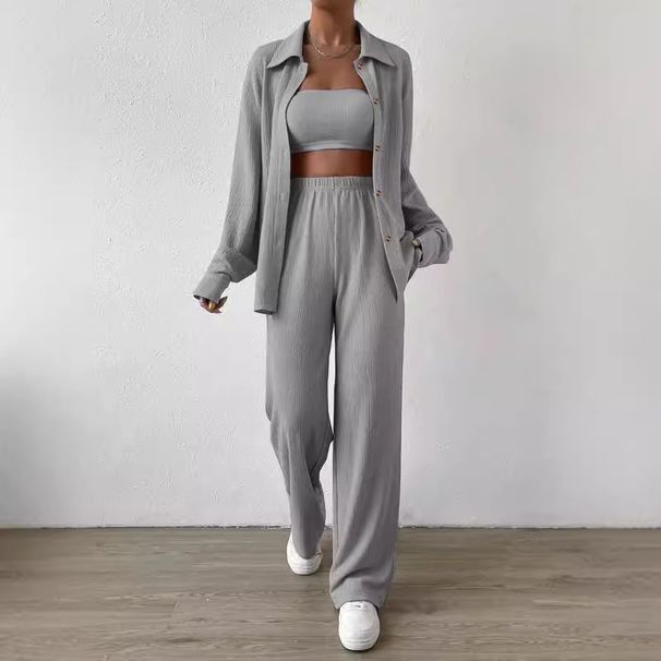 Plus Size Women's Loose Two Piece Set Solid Color Fashionable Spring Autumn Mid Length Apricot Blue Black Clothing_ecoleips.com