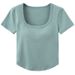 Women's Slim Fit Short Sleeve T-Shirt Padded Bra Integrated Cup Comfortable Casual Top Fashionable Spring Summer New Arrival_ecoleips.com