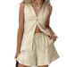 Cotton And Linen Lace-Up Wrinkled V-Neck Versatile Casual Suit Spring And Summer High-Waisted Slim Two-Piece Women_ecoleips.com