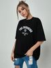 Women's Casual Black T-Shirt round Neck Short Sleeve Breathable Cotton Polyester Loose Fit Letter Print Sporty Top for Spring/Autumn & Summer_ecoleips.com
