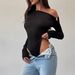 Chic Off-Shoulder Long Sleeve Bodysuit With Tie Detail - Stretchy High-Waisted Jumpsuit For Women, Black_ecoleips.com
