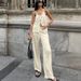 Women's Clothing Spring And Summer Design Casual Lace Up V Neck Top High Waist Elastic Band Trousers Set_ecoleips.com