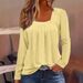 Women's Clothing Fashion Casual Square Neck Wrinkled Long Sleeved T Shirt_ecoleips.com