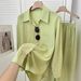 Women's Clothing Long Sleeved Shirt Paired With Elastic Waist Trousers Luxe Loungewear Set – Silky Button-Down & Wide-Leg Pants For Elevated Comfort_ecoleips.com