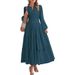 Women's V Neck Long Sleeve Dress Gathered Waist Layered Full Skirt Bestselling_ecoleips.com