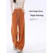 Women's Wide-Leg Pants For Autumn And Winter New Pumpkin Color Fleece-Lined Casual Petite Straight-Leg Scimitar_ecoleips.com