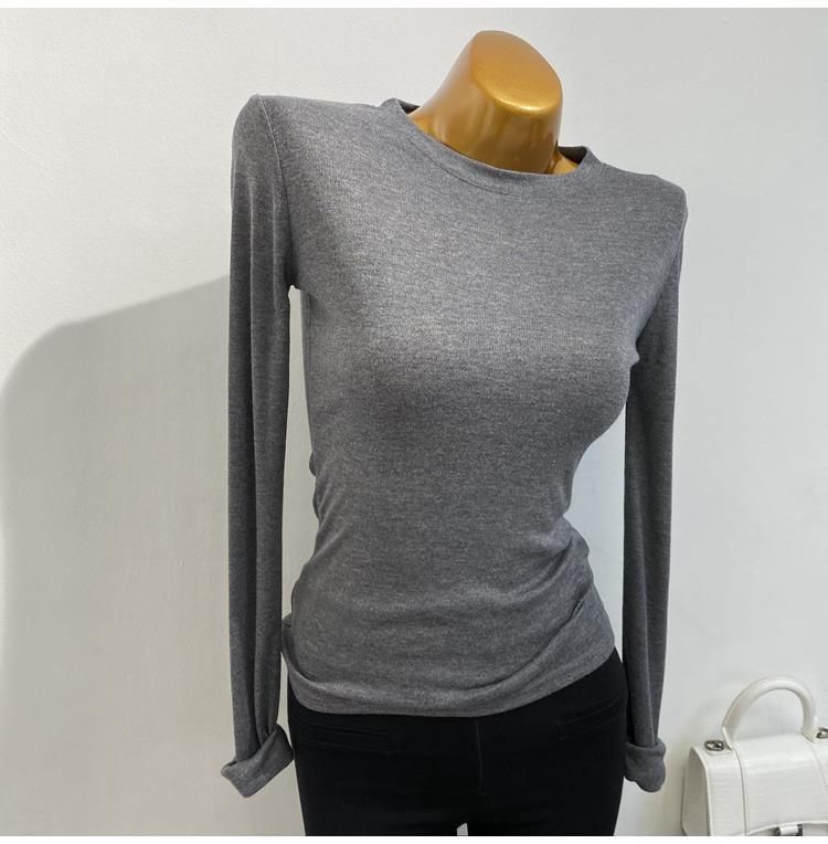 Korean Dongdaemun Women's Long Sleeve T-Shirt Lightweight Comfortable Sheer round Neck Slim Fit Versatile Base Layer Spring Collection_ecoleips.com